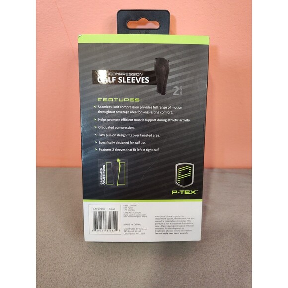 P-Tex Knit Compression Calf Sleeves Pair Black Small - Picture 2 of 3